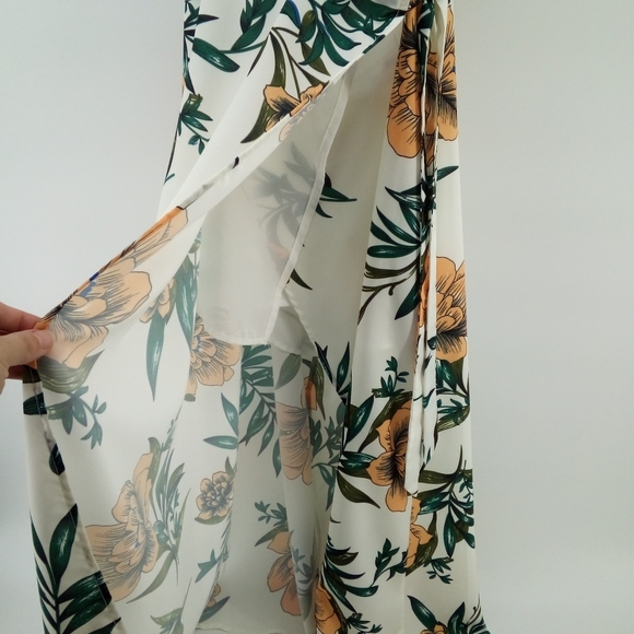 NWOT Anthropologie zhu Tropical Floral Orange Leaves Slit Flowy Dress S - Picture 5 of 16